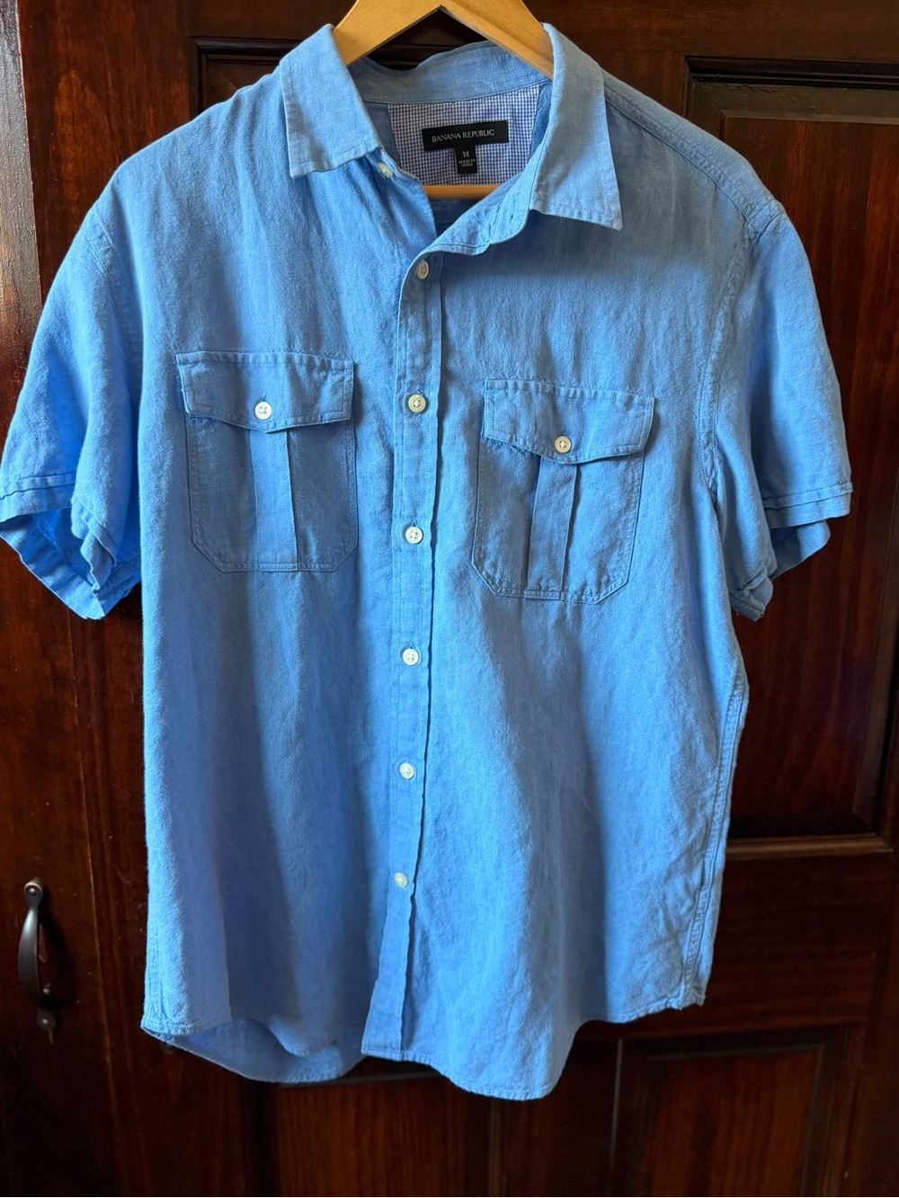 Banana Republic Sky Blue Short Sleeve Button-Down Shirt